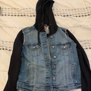 Faux jean vest over sweatshirt - jacket
